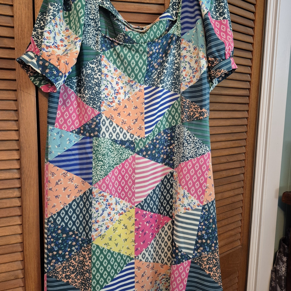 SHEIN Multicolor Geometric Patchwork Dress